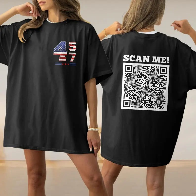 2 Sides Trump Dancing QR Code Unisex T-Shirt, Funny President Trump Dance T-Shirt, Gifts, Gift For Her, Gift For Him,...