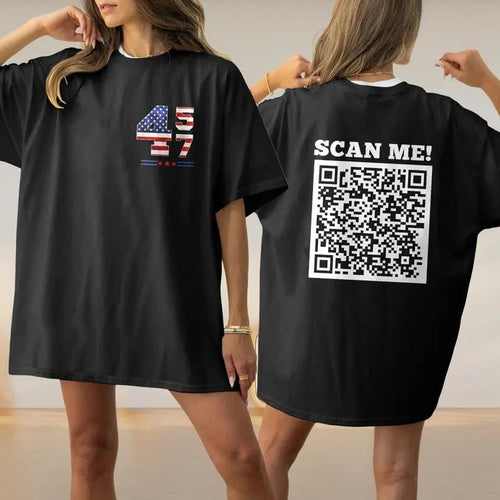 2 Sides Trump Dancing QR Code Unisex T-Shirt, Funny President Trump Dance T-Shirt, Gifts, Gift For Her, Gift For Him,...
