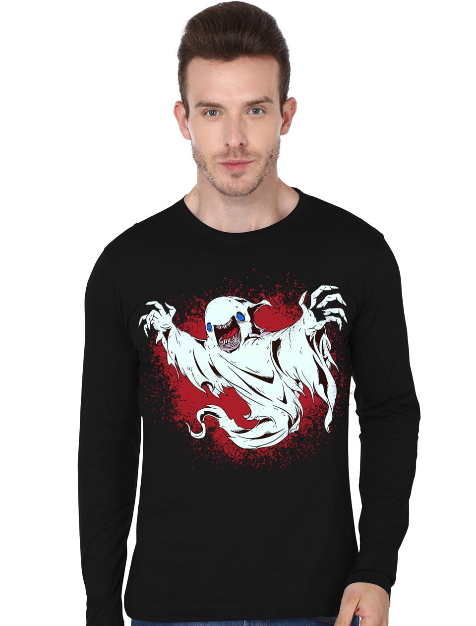 Creepy Ghost Halloween Bloody Full Sleeve T-Shirt Hoodie, Sweatshirt | PureTeeCo.com