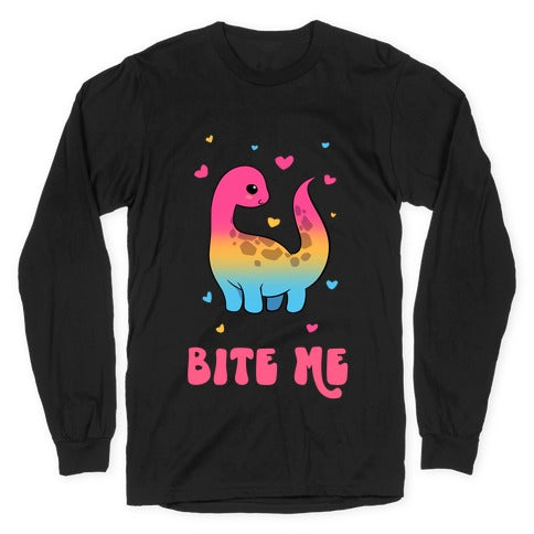 Bite Me Dinosaur Longsleeve Tee Hoodie, Sweatshirt | PureTeeCo.com (Image 1)