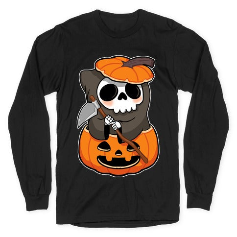 Cute Halloween Grim Reaper Longsleeve Tee Style001 Hoodie, Sweatshirt | PureTeeCo.com (Image 1)