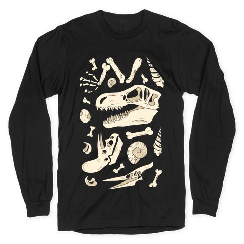 Dino Fossils Pattern Longsleeve Tee Hoodie, Sweatshirt | PureTeeCo.com (Image 1)