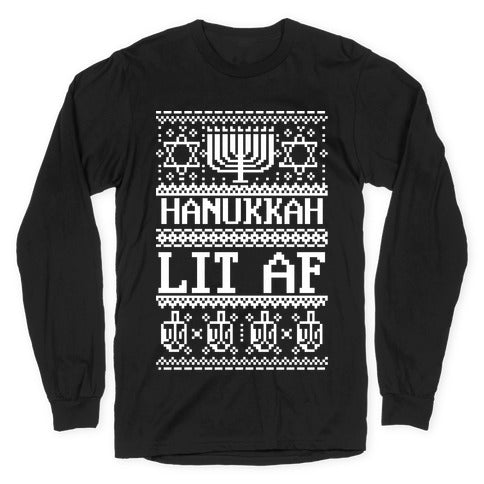 Hanukkah Lit AF Longsleeve Tee Hoodie, Sweatshirt | PureTeeCo.com (Image 1)
