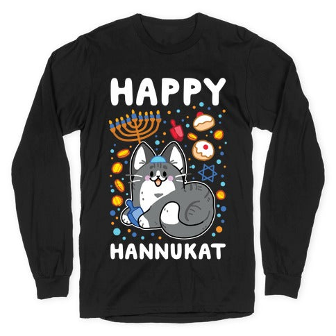 Happy Hannukat Longsleeve Tee Hoodie, Sweatshirt | PureTeeCo.com (Image 1)