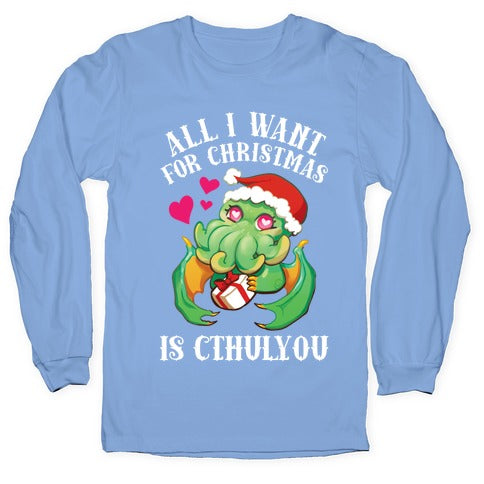 All I Want For Christmas Is Cthulyou Longsleeve Tee Hoodie, Sweatshirt | PureTeeCo.com (Image 2)