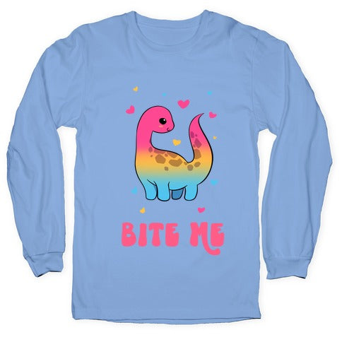 Bite Me Dinosaur Longsleeve Tee Hoodie, Sweatshirt | PureTeeCo.com (Image 2)