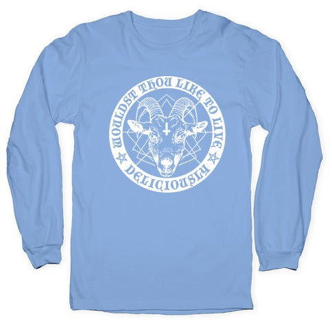 Black Philip: Wouldst Thou Like To Live Deliciously Longsleeve Tee Hoodie, Sweatshirt | PureTeeCo.com (Image 2)