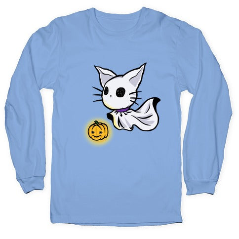 Ghost Cat Longsleeve Tee Hoodie, Sweatshirt | PureTeeCo.com (Image 2)