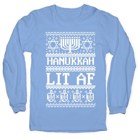 Hanukkah Lit AF Longsleeve Tee Hoodie, Sweatshirt | PureTeeCo.com (Image 2)