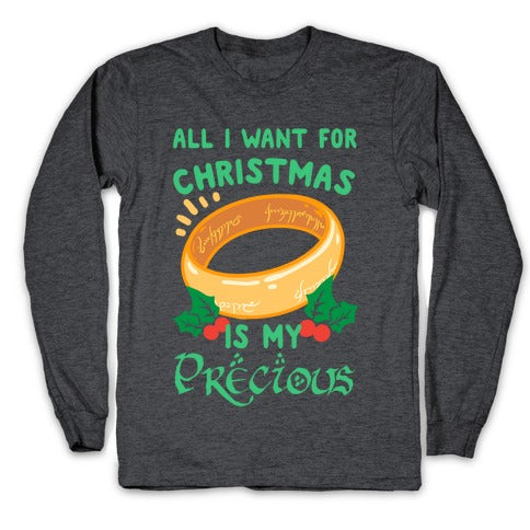 All I Want For Christmas is My Precious Longsleeve Tee Hoodie, Sweatshirt | PureTeeCo.com (Image 3)