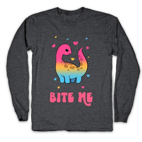 Bite Me Dinosaur Longsleeve Tee Hoodie, Sweatshirt | PureTeeCo.com (Image 3)