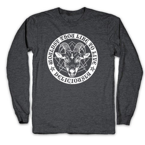 Black Philip: Wouldst Thou Like To Live Deliciously Longsleeve Tee Hoodie, Sweatshirt | PureTeeCo.com (Image 3)