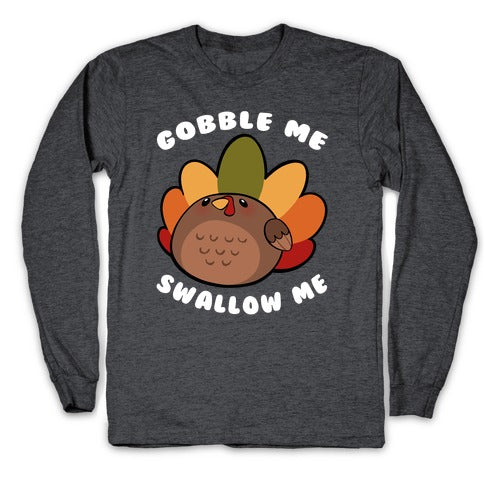 Cute Gobble Me Swallow Me Turkey Longsleeve Tee Hoodie, Sweatshirt | PureTeeCo.com (Image 3)