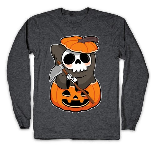 Cute Halloween Grim Reaper Longsleeve Tee Style001 Hoodie, Sweatshirt | PureTeeCo.com (Image 3)
