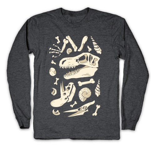 Dino Fossils Pattern Longsleeve Tee Hoodie, Sweatshirt | PureTeeCo.com (Image 3)