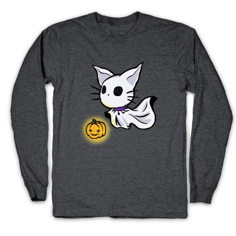 Ghost Cat Longsleeve Tee Hoodie, Sweatshirt | PureTeeCo.com (Image 3)