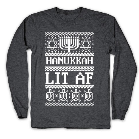Hanukkah Lit AF Longsleeve Tee Hoodie, Sweatshirt | PureTeeCo.com (Image 3)