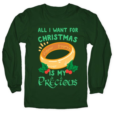 All I Want For Christmas is My Precious Longsleeve Tee Hoodie, Sweatshirt | PureTeeCo.com (Image 4)