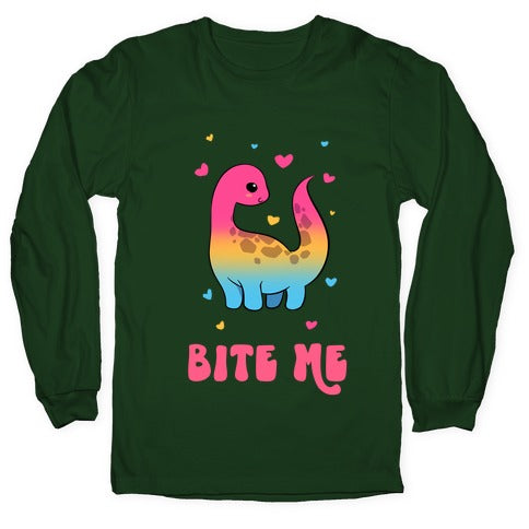 Bite Me Dinosaur Longsleeve Tee Hoodie, Sweatshirt | PureTeeCo.com (Image 4)