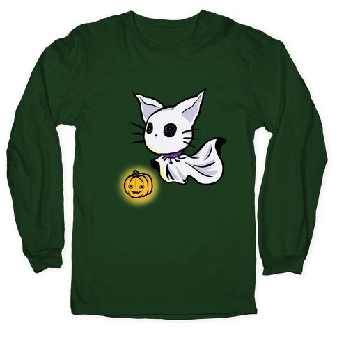 Ghost Cat Longsleeve Tee Hoodie, Sweatshirt | PureTeeCo.com (Image 4)