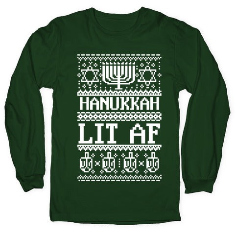 Hanukkah Lit AF Longsleeve Tee Hoodie, Sweatshirt | PureTeeCo.com (Image 4)