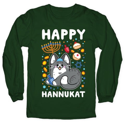 Happy Hannukat Longsleeve Tee Hoodie, Sweatshirt | PureTeeCo.com (Image 4)