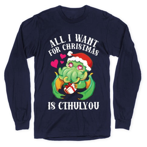 All I Want For Christmas Is Cthulyou Longsleeve Tee Hoodie, Sweatshirt | PureTeeCo.com (Image 5)