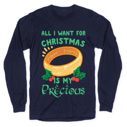 All I Want For Christmas is My Precious Longsleeve Tee Hoodie, Sweatshirt | PureTeeCo.com (Image 5)