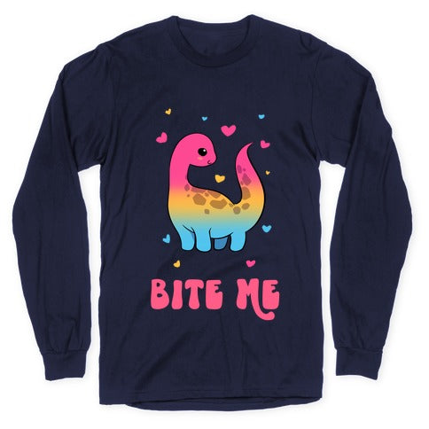 Bite Me Dinosaur Longsleeve Tee Hoodie, Sweatshirt | PureTeeCo.com (Image 5)