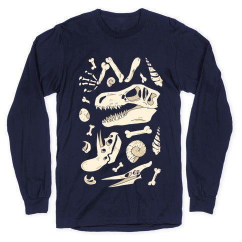 Dino Fossils Pattern Longsleeve Tee Hoodie, Sweatshirt | PureTeeCo.com (Image 5)