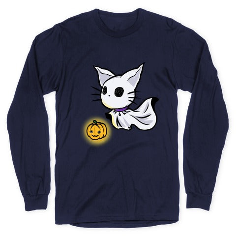 Ghost Cat Longsleeve Tee Hoodie, Sweatshirt | PureTeeCo.com (Image 5)