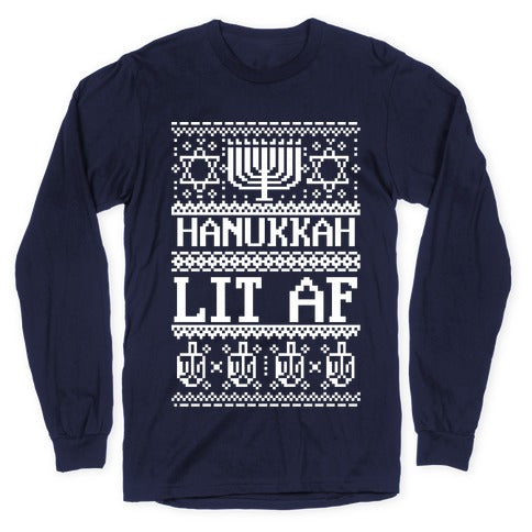 Hanukkah Lit AF Longsleeve Tee Hoodie, Sweatshirt | PureTeeCo.com (Image 5)