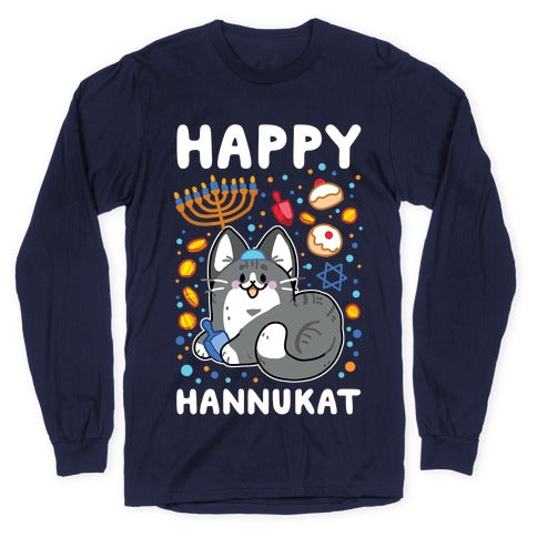 Happy Hannukat Longsleeve Tee Hoodie, Sweatshirt | PureTeeCo.com (Image 5)