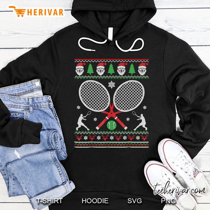Ugly Sweater Snow Playing Tennis Picture Santa Xmas
