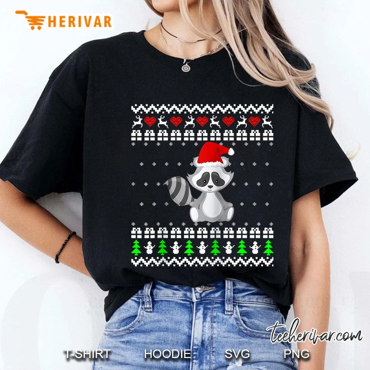Raccoon Ugly Christmas Sweater Raglan Baseball Tee