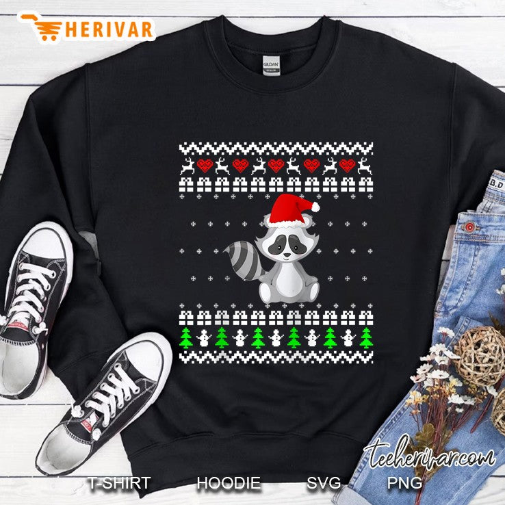 Raccoon Ugly Christmas Sweater Raglan Baseball Tee