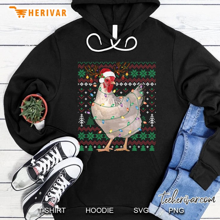 Christmas Lights Chicken Reindeer Santa Ugly Sweater Xmas