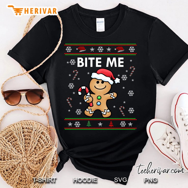 Cute Bite Me Gingerbread Ugly Sweater Christmas