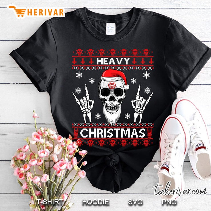Heavy Christmas Devil Horns Skull Santa Hat Ugly Sweater