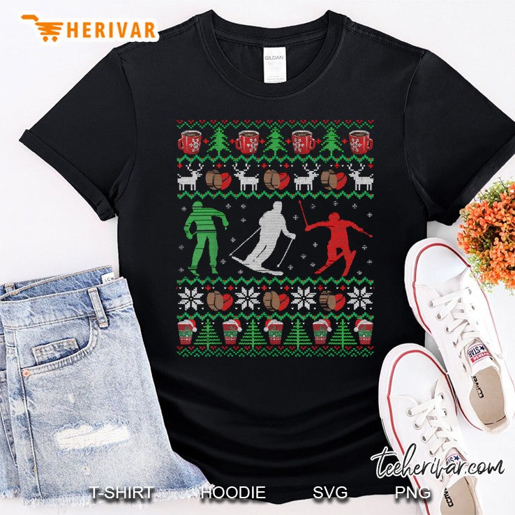 Skiing Coffee Ugly Christmas Sweater Men Women Funny