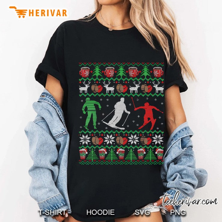 Skiing Coffee Ugly Christmas Sweater Men Women Funny