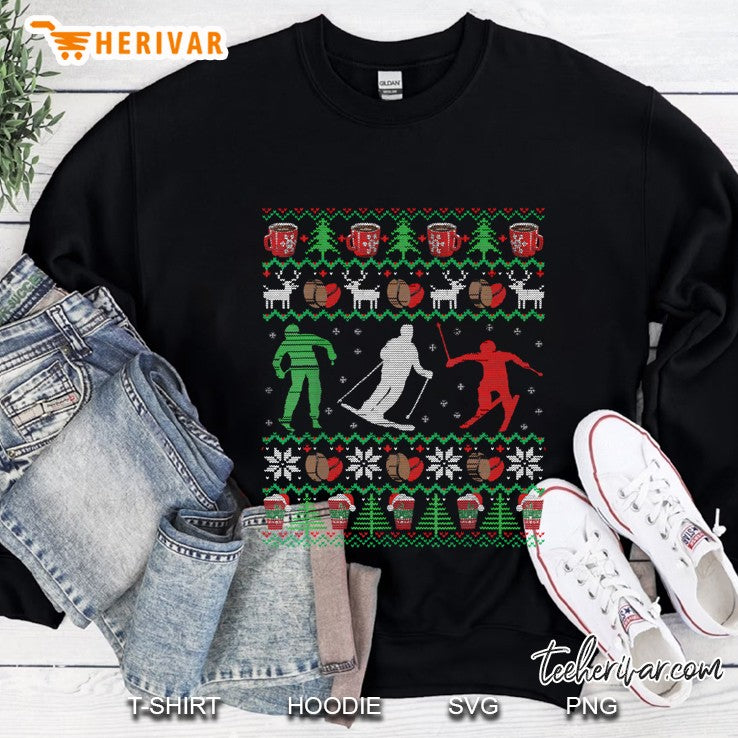 Skiing Coffee Ugly Christmas Sweater Men Women Funny