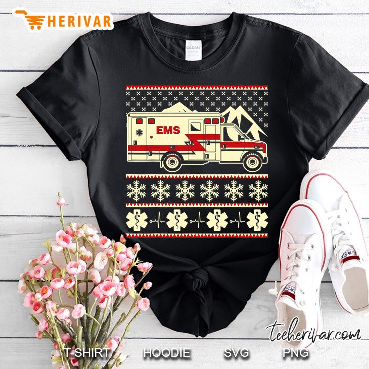 Emt Funny Ugly Christmas Sweater With Ambulance And Ems Icon