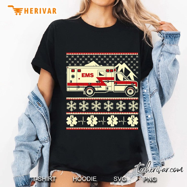 Emt Funny Ugly Christmas Sweater With Ambulance And Ems Icon