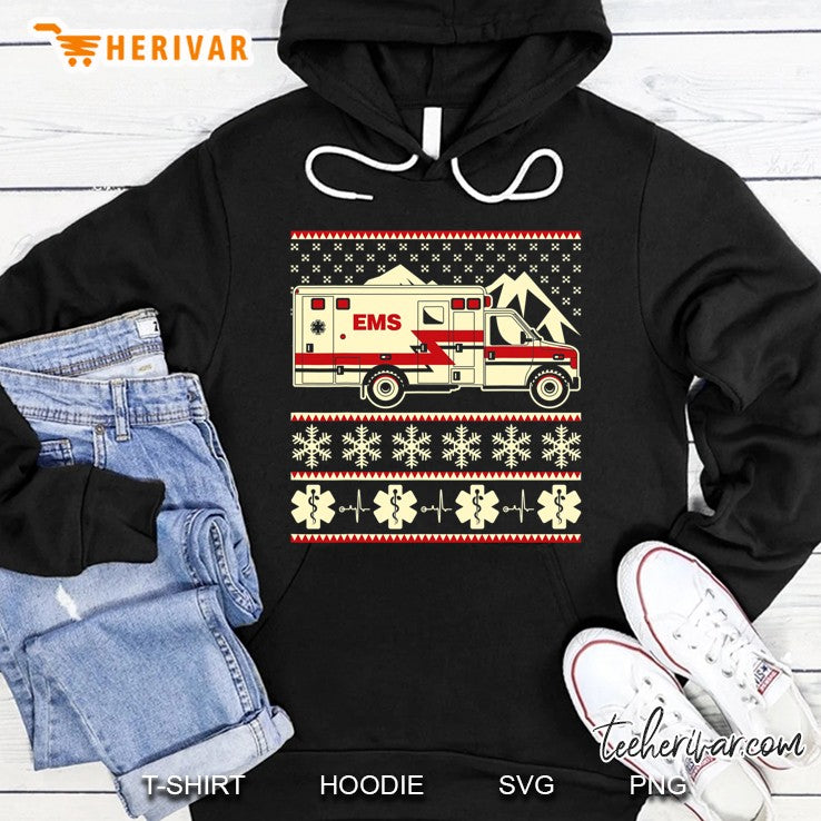 Emt Funny Ugly Christmas Sweater With Ambulance And Ems Icon