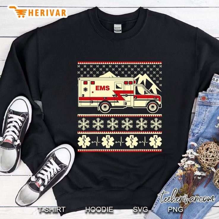 Emt Funny Ugly Christmas Sweater With Ambulance And Ems Icon