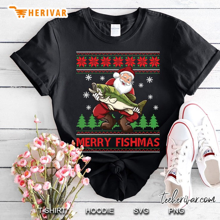 Merry Fishmas Santa Fishing Ugly Christmas Sweater Style