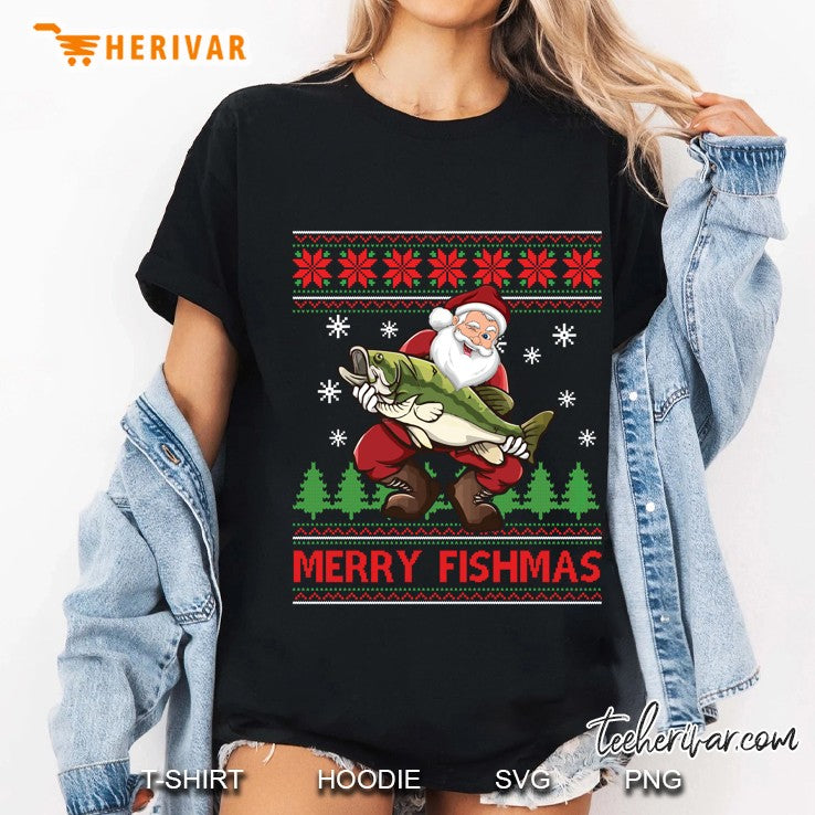Merry Fishmas Santa Fishing Ugly Christmas Sweater Style