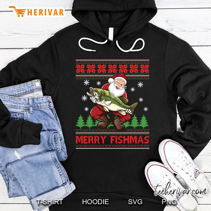 Merry Fishmas Santa Fishing Ugly Christmas Sweater Style
