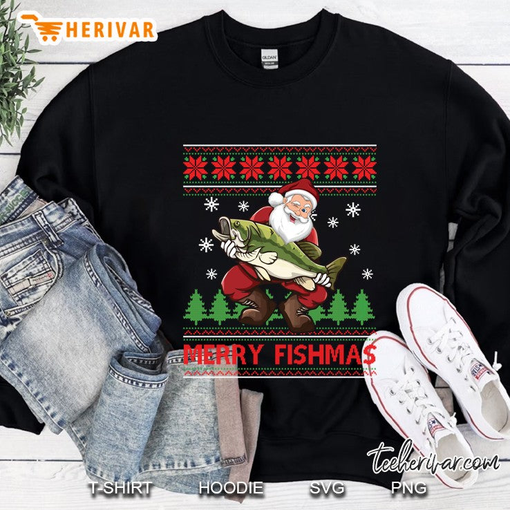 Merry Fishmas Santa Fishing Ugly Christmas Sweater Style